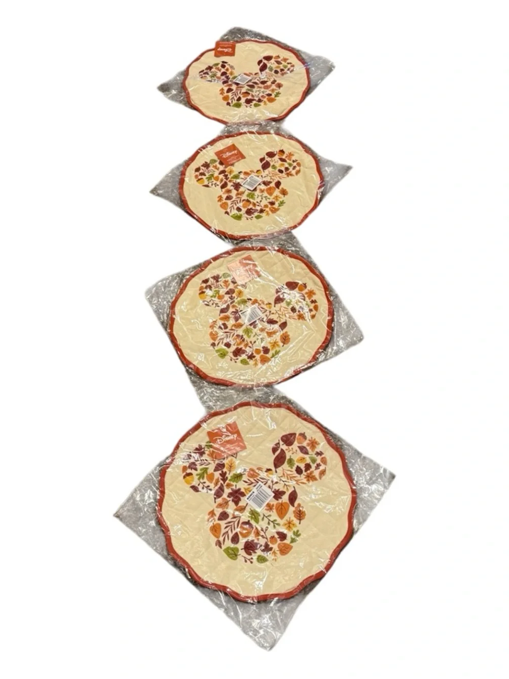 NWT Disney Mickey Mouse Fall Leaf Quilted Reversible Placemats Set of 4 15”
